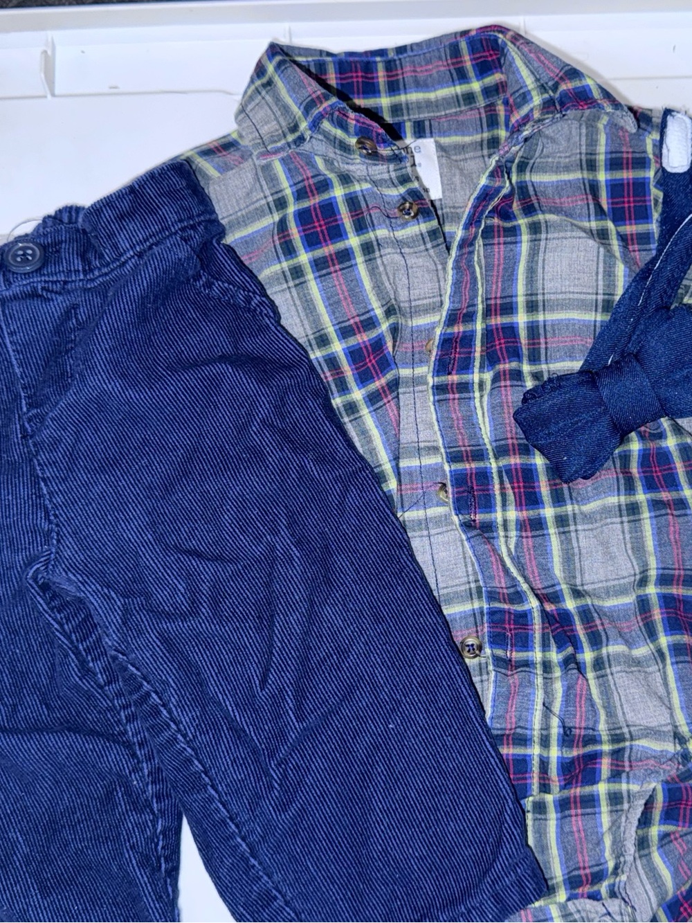 Navy Plaid baby Button-Down Shirt and Corduroy Pants Set
